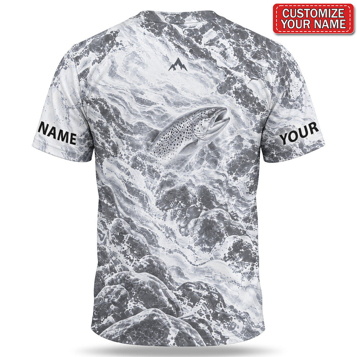 Personalized Monochrome Trout and Water Splash Fishing T-Shirt