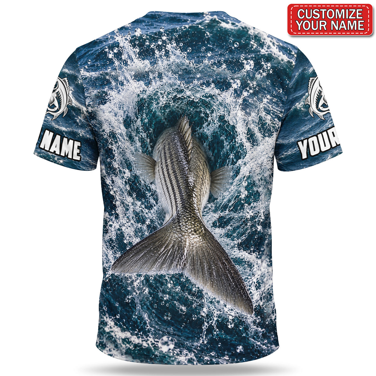 Personalized Striped Bass Water Splash Fishing 3D T-Shirt