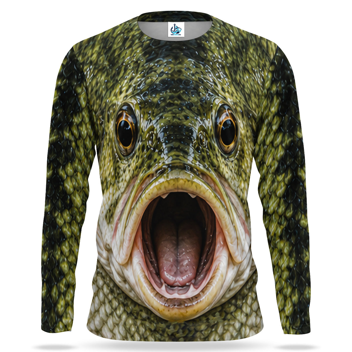Open Mouth Bass Face UPF Sun Protection Fishing Long Sleeve Shirt