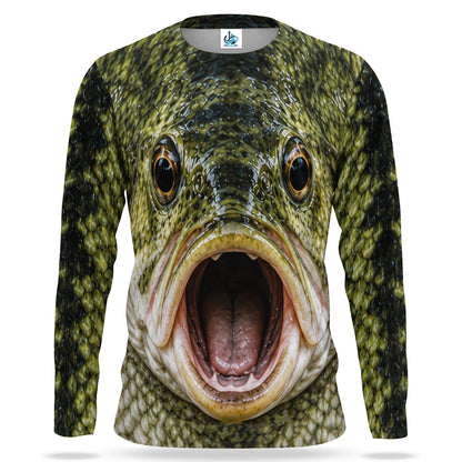 Open Mouth Bass Face UPF Sun Protection Fishing Long Sleeve Shirt