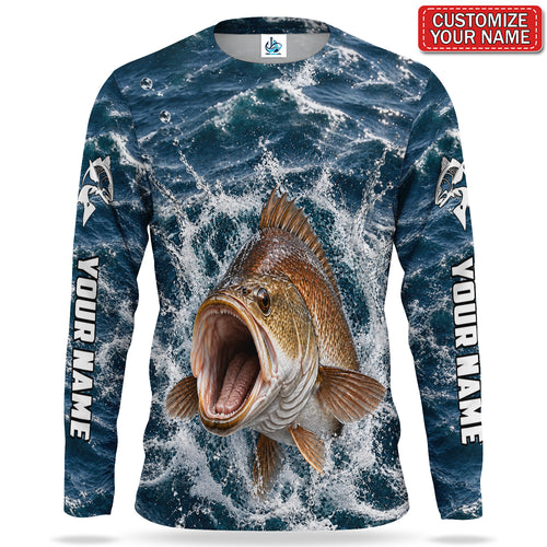 Ocean Splash Fish Personalized UPF Sun Protection Fishing Long Sleeve Shirt