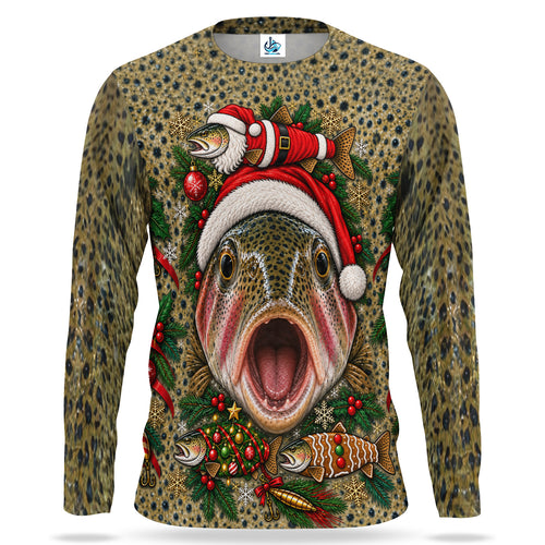 Christmas Rainbow Trout Santa Face UPF Sun Protection Fishing Long Sleeve Shirt