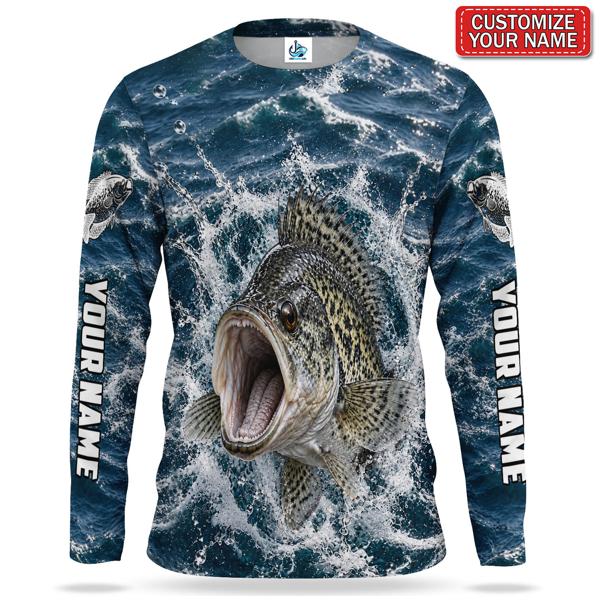 Crappie Splash Personalized UPF Sun Protection Fishing Long Sleeve Shirt