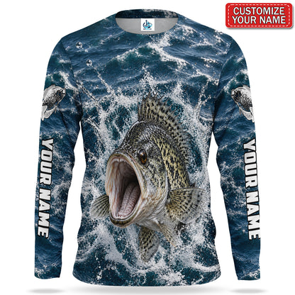 Crappie Splash Personalized UPF Sun Protection Fishing Long Sleeve Shirt