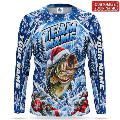 Santa Hat Bass Personalized UPF Sun Protection Fishing Long Sleeve Shirt