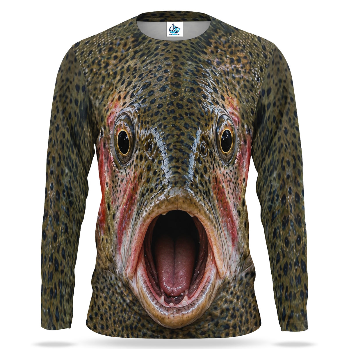 Rainbow Trout Face Fishing Long Sleeve Shirt for Adults