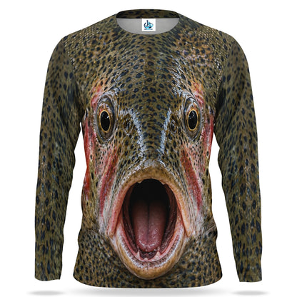 Rainbow Trout Face Fishing Long Sleeve Shirt for Adults
