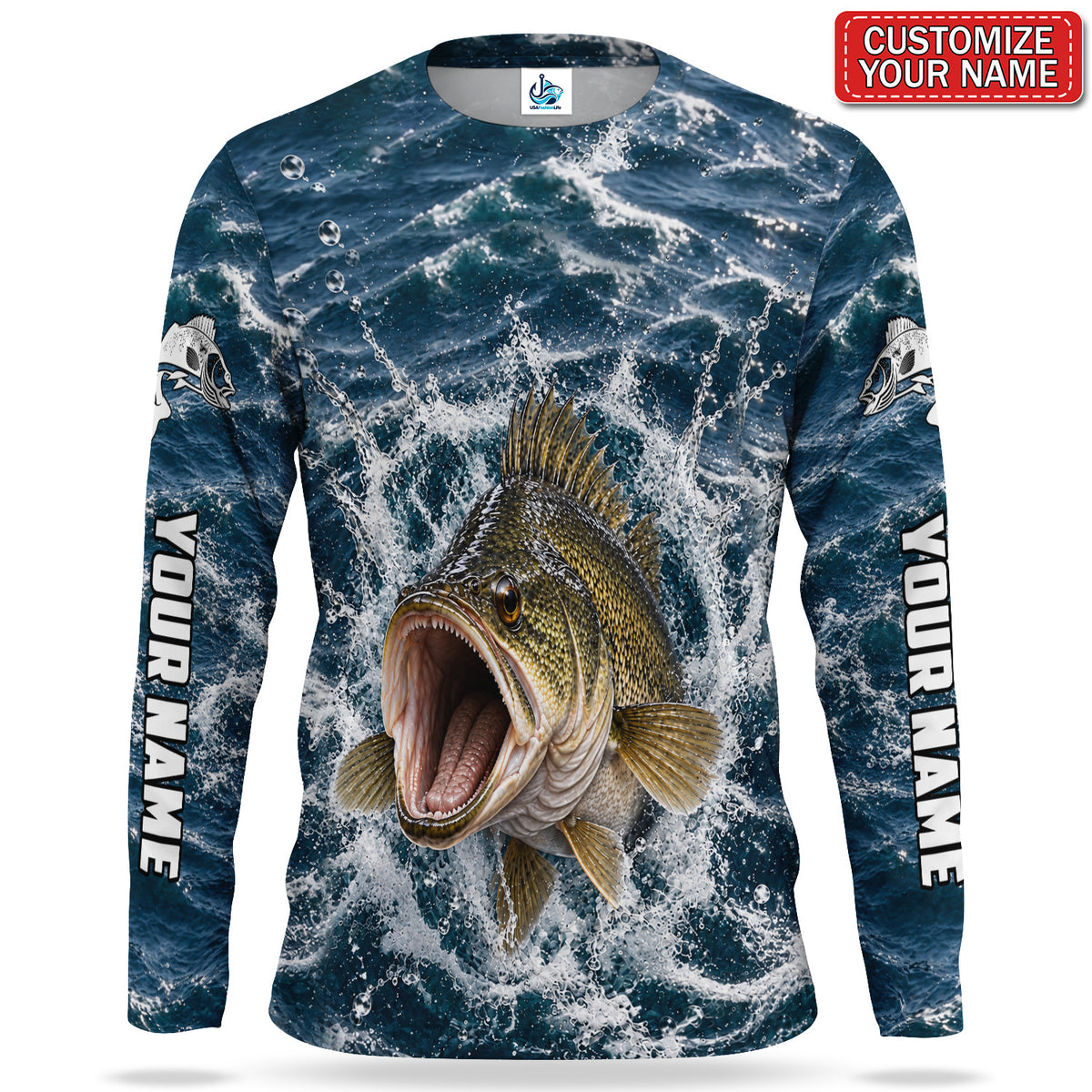 Golden Fish Splash Personalized UPF Sun Protection Fishing Long Sleeve Shirt