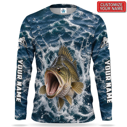 Golden Fish Splash Personalized UPF Sun Protection Fishing Long Sleeve Shirt