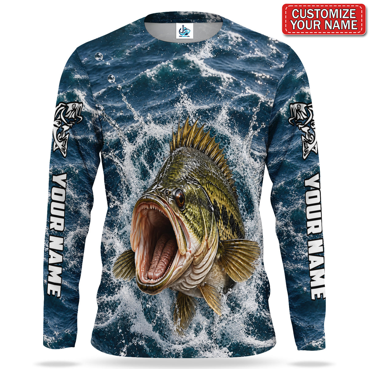 Bass Splash Personalized UPF Sun Protection Fishing Long Sleeve Shirt