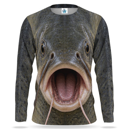 Catfish Face and Whiskers UPF Sun Protection Fishing Long Sleeve Shirt