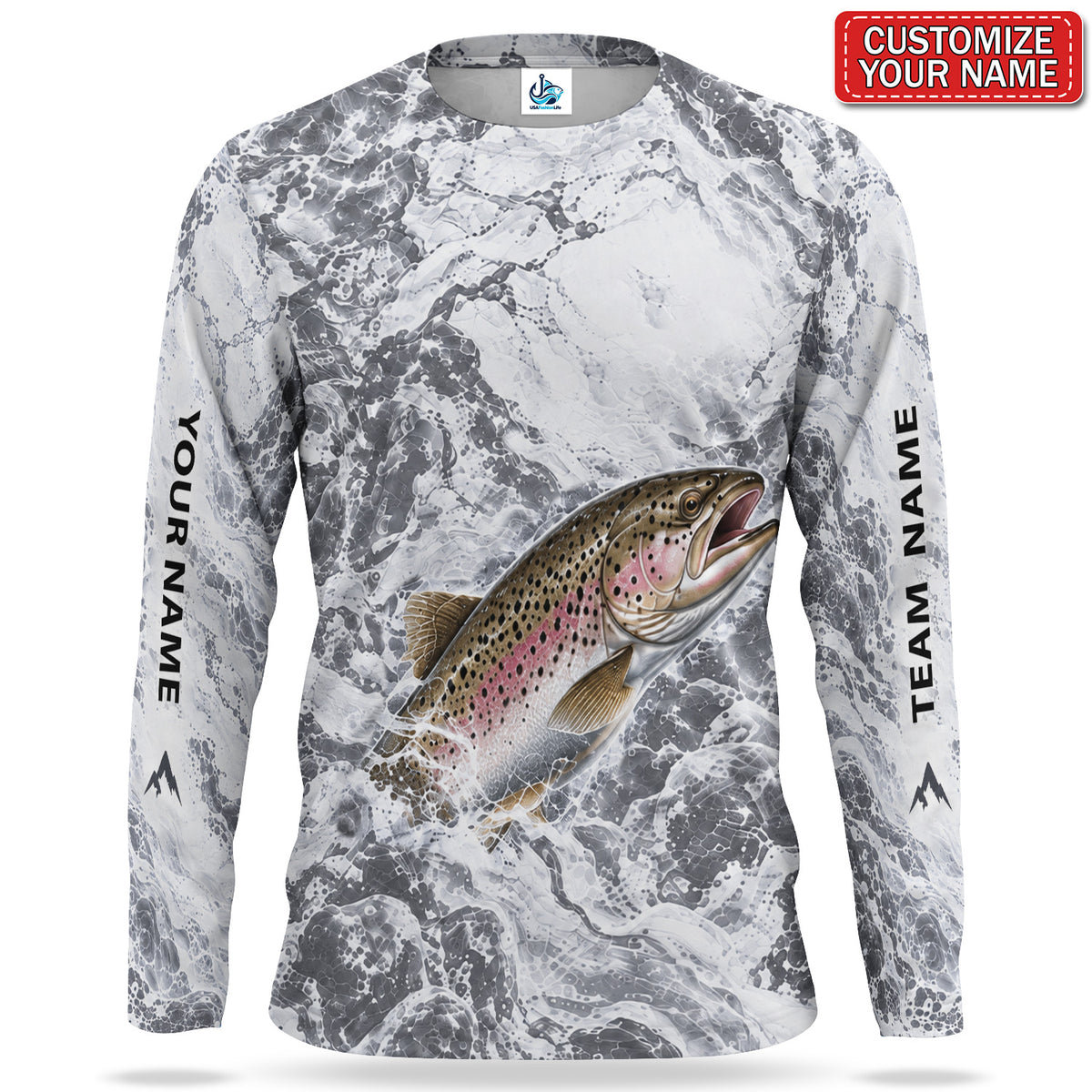 Personalized Rainbow Trout Splash UPF Sun Protection Fishing Long Sleeve Shirt