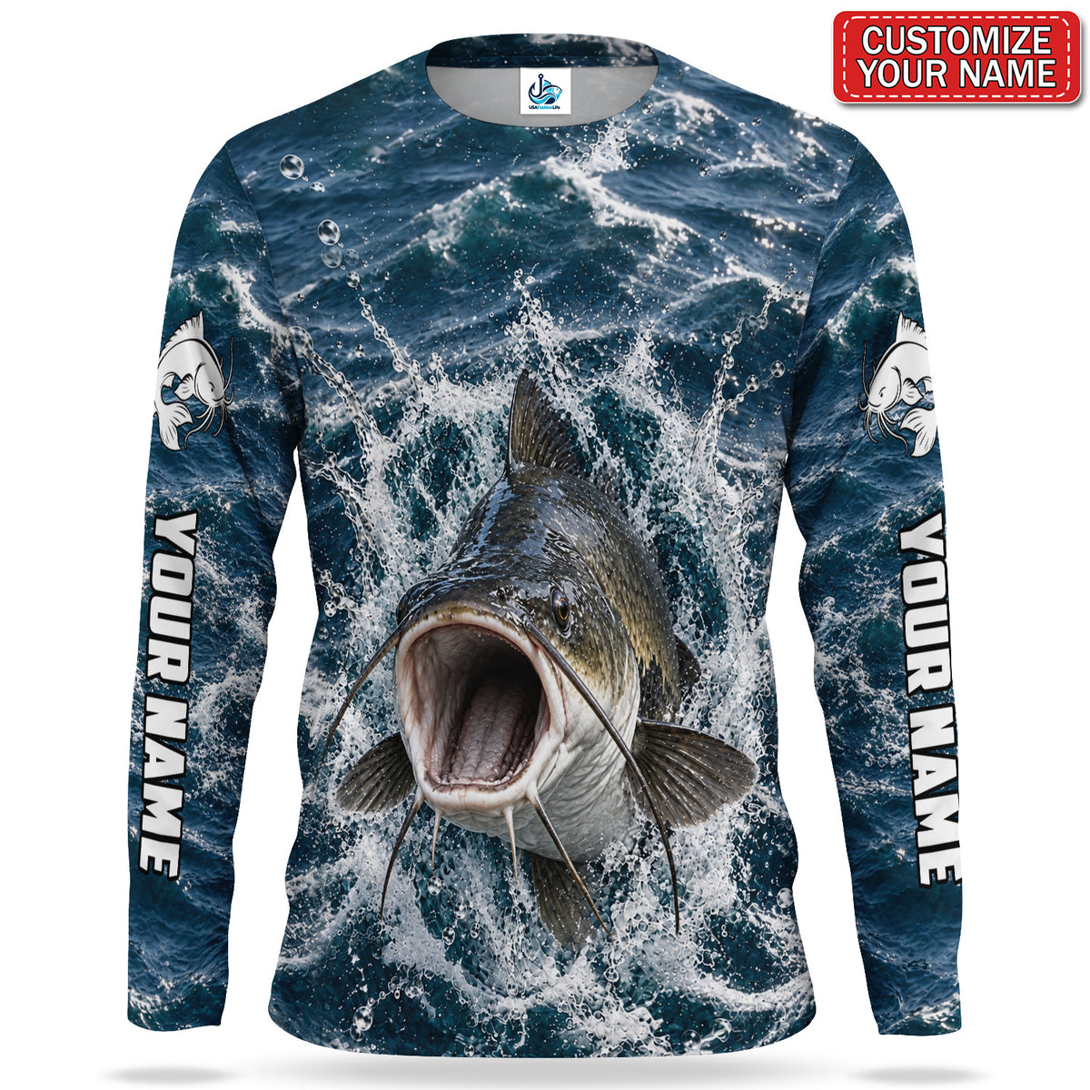 Catfish Splash Personalized UPF Sun Protection Fishing Long Sleeve Shirt