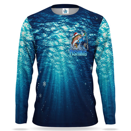 Christmas Trout and Blue Underwater Scene UPF Sun Protection Fishing Long Sleeve Shirt