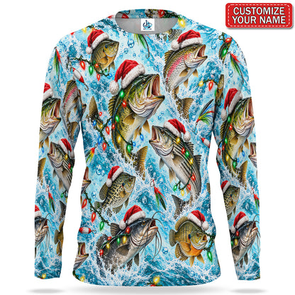 Personalized Christmas Fish and Lights UPF Sun Protection Fishing Long Sleeve Shirt