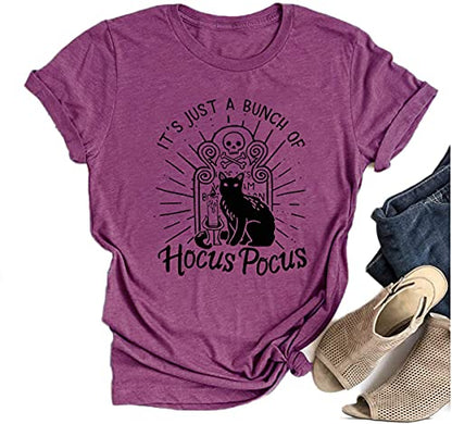 Tuwbue Classic Hocus Pocus Women's Halloween T-Shirt Cotton Blend