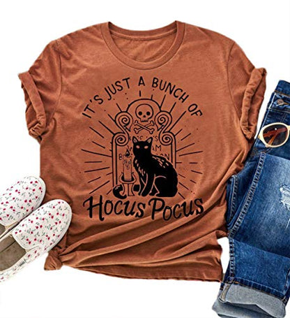 Tuwbue Classic Hocus Pocus Women's Halloween T-Shirt Cotton Blend