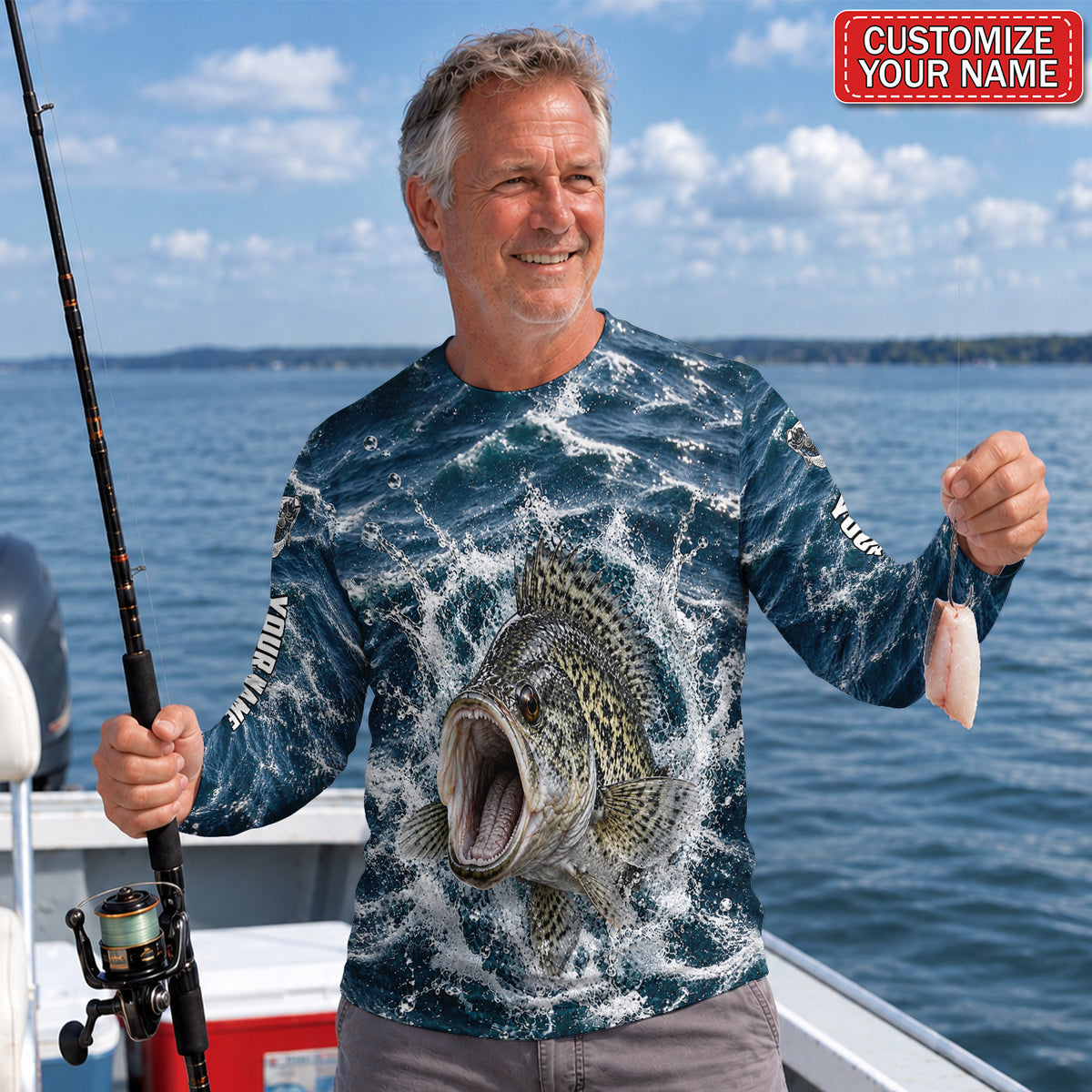 Crappie Splash Personalized UPF Sun Protection Fishing Long Sleeve Shirt