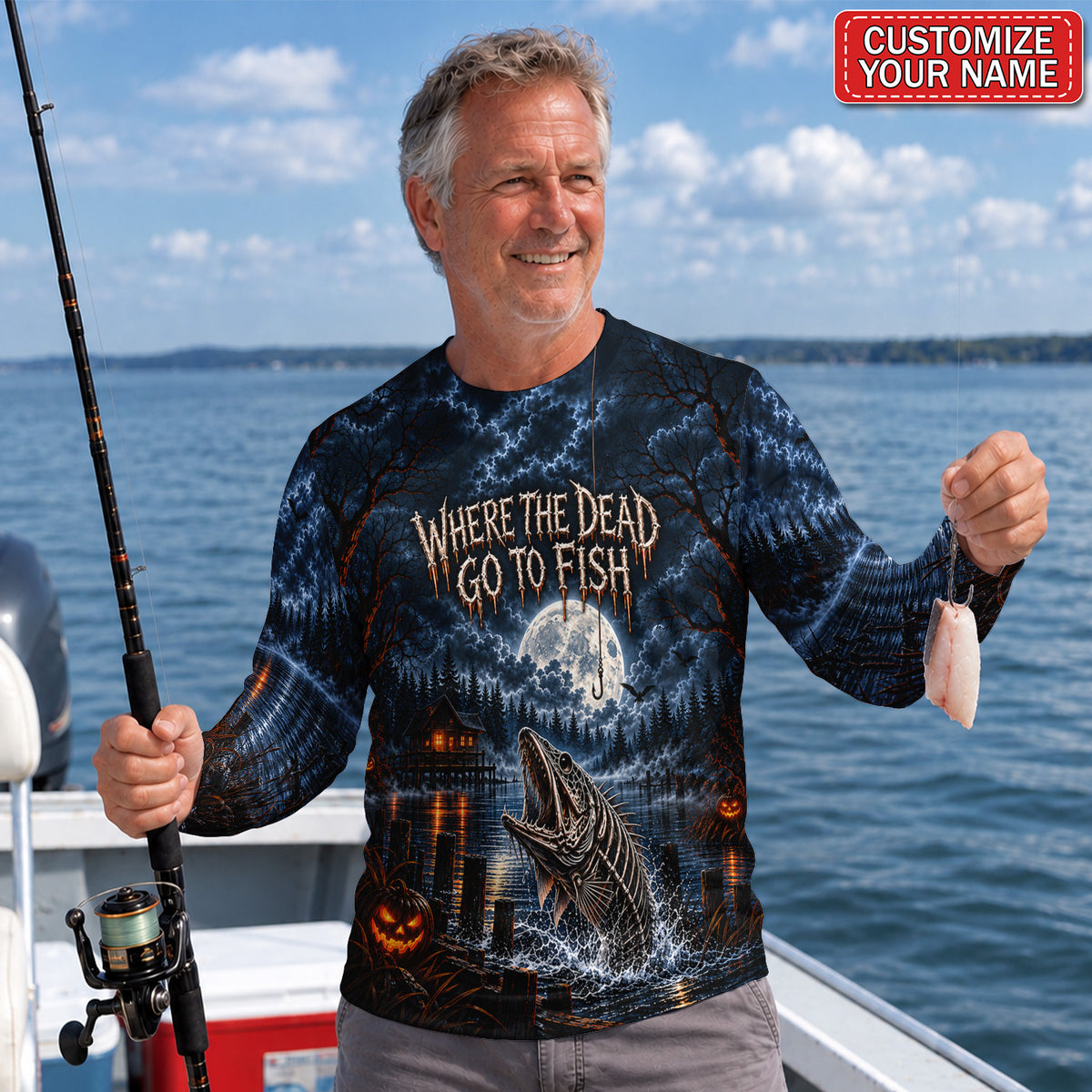 Where the Dead Go to Fish Personalized UPF Sun Protection Fishing Long Sleeve Shirt