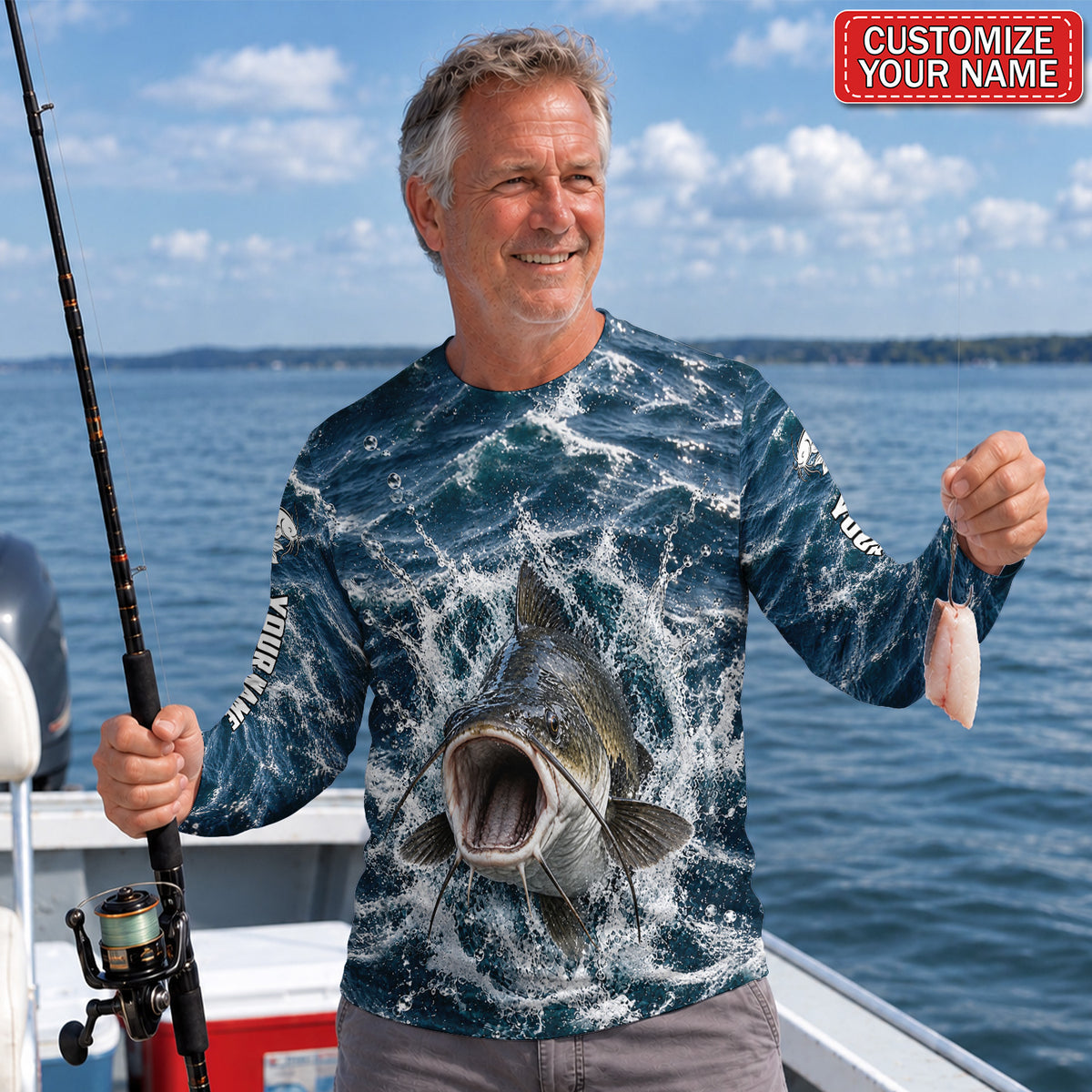 Catfish Splash Personalized UPF Sun Protection Fishing Long Sleeve Shirt