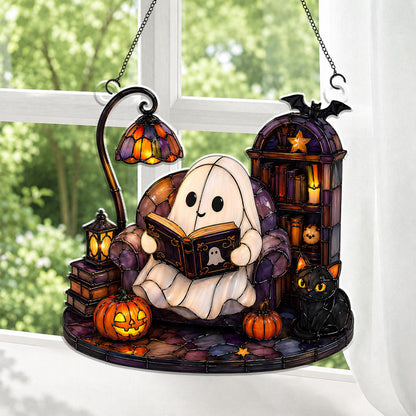 Cute Ghost Reading Book Acrylic Ornament
