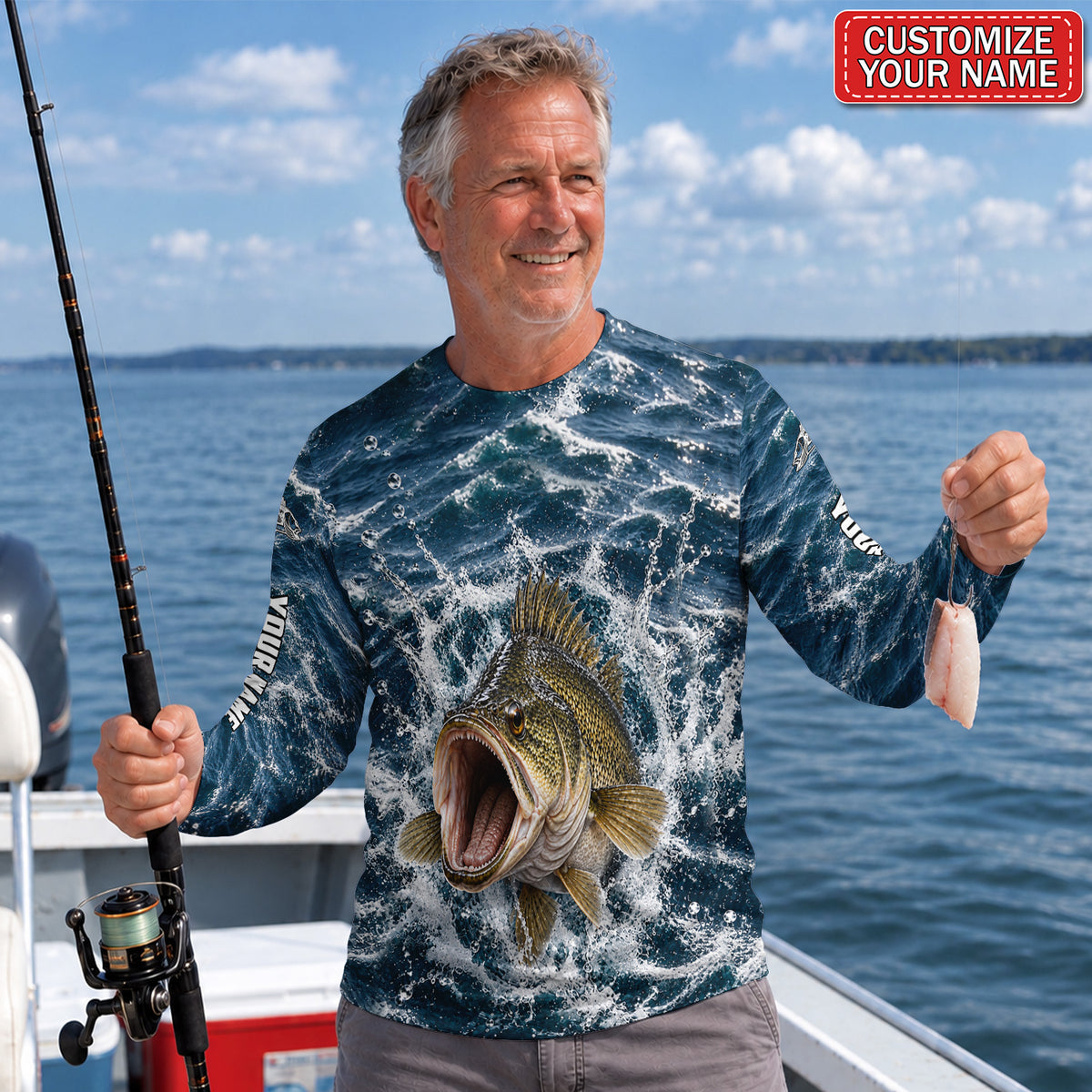Golden Fish Splash Personalized UPF Sun Protection Fishing Long Sleeve Shirt