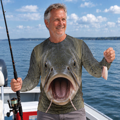 Catfish Face and Whiskers UPF Sun Protection Fishing Long Sleeve Shirt