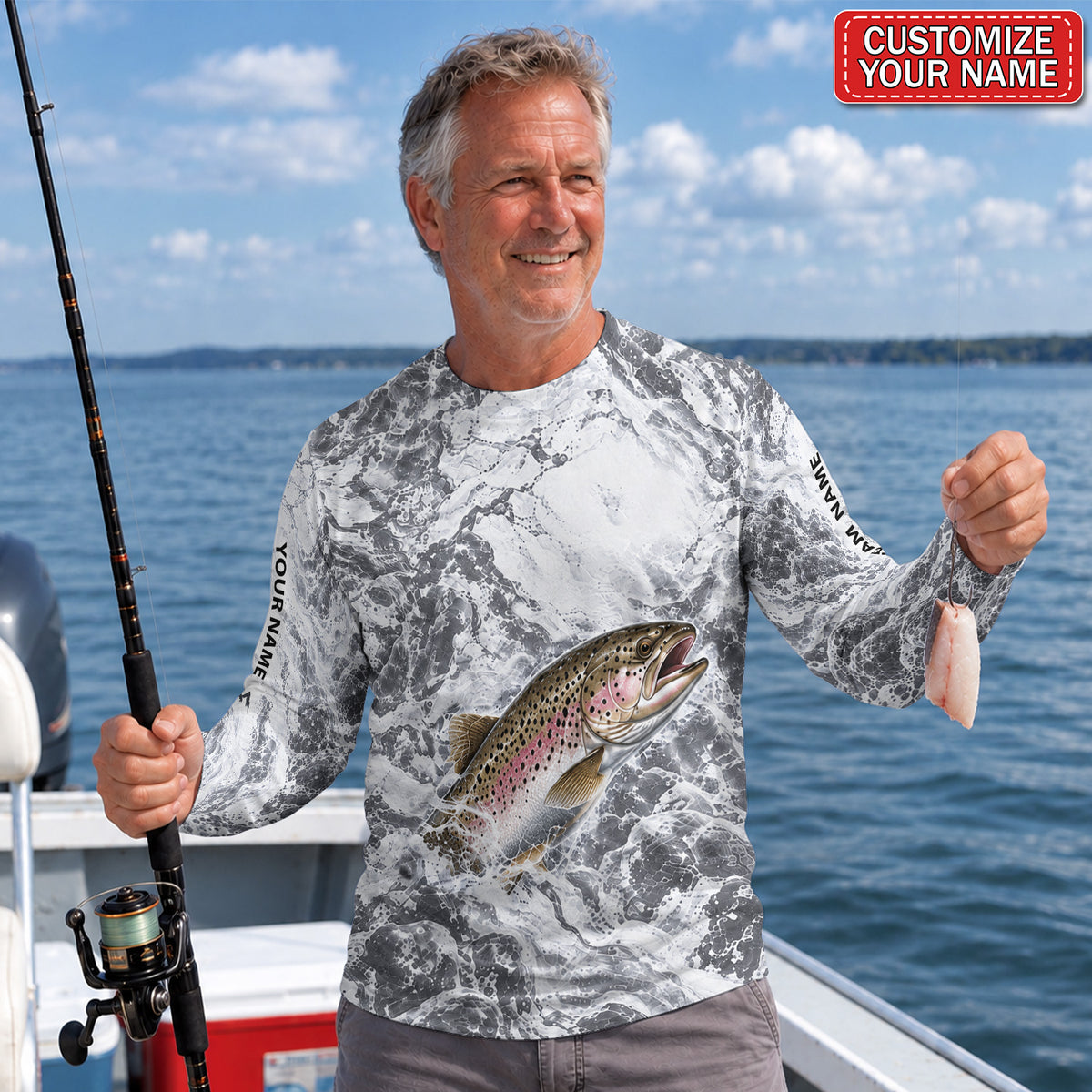 Personalized Rainbow Trout Splash UPF Sun Protection Fishing Long Sleeve Shirt