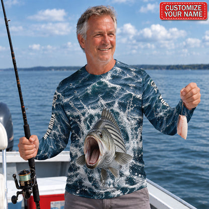Striped Bass Splash Personalized UPF Sun Protection Fishing Long Sleeve Shirt