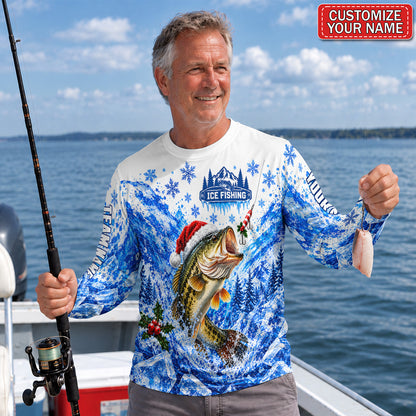 Santa Bass Ice Splash Personalized UPF Sun Protection Fishing Long Sleeve Shirt