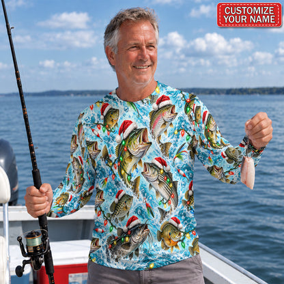 Personalized Christmas Fish and Lights UPF Sun Protection Fishing Long Sleeve Shirt