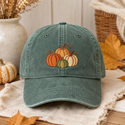 Pumpkin Embroidered Hat, Spooky Season Washed Cotton Cap, Halloween Dad Hat