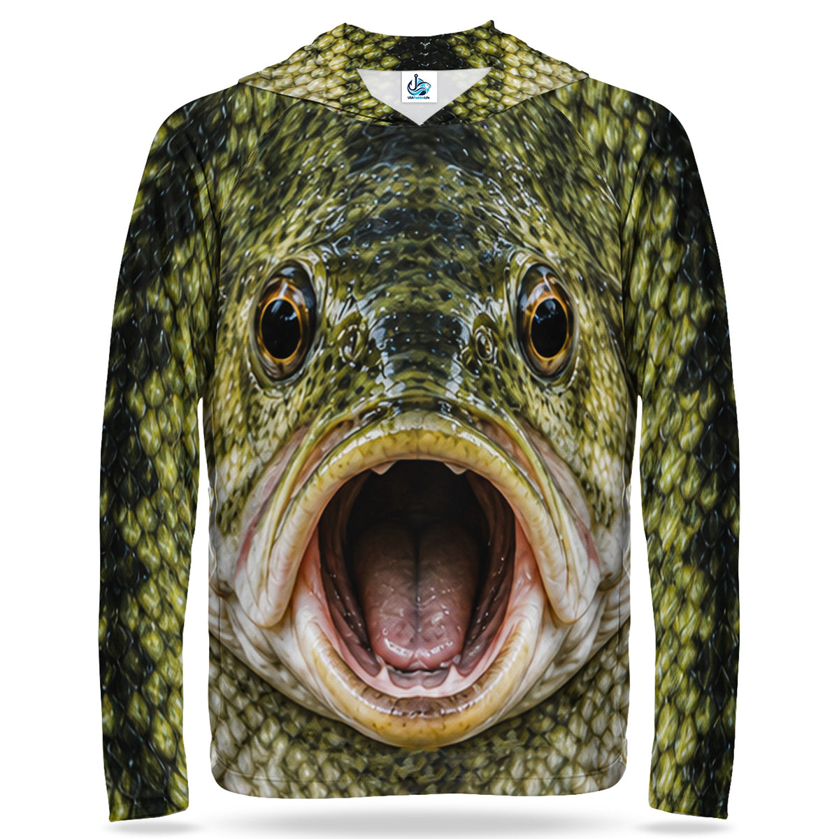 Open Mouth Bass Face UPF Sun Protection Fishing Hoodie