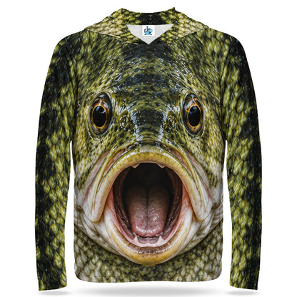 Open Mouth Bass Face UPF Sun Protection Fishing Hoodie