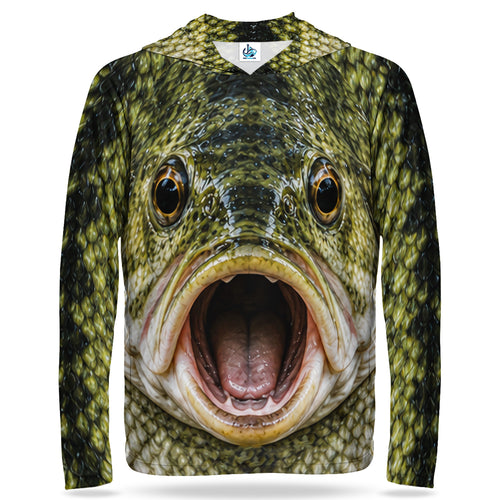 Open Mouth Bass Face UPF Sun Protection Fishing Hoodie