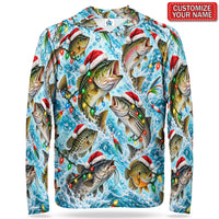 Santa Hat Fish and Christmas Lights Personalized UPF Sun Protection Fishing Hoodie