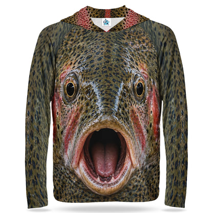 Rainbow Trout Face and Speckled Pattern Fishing Hoodie