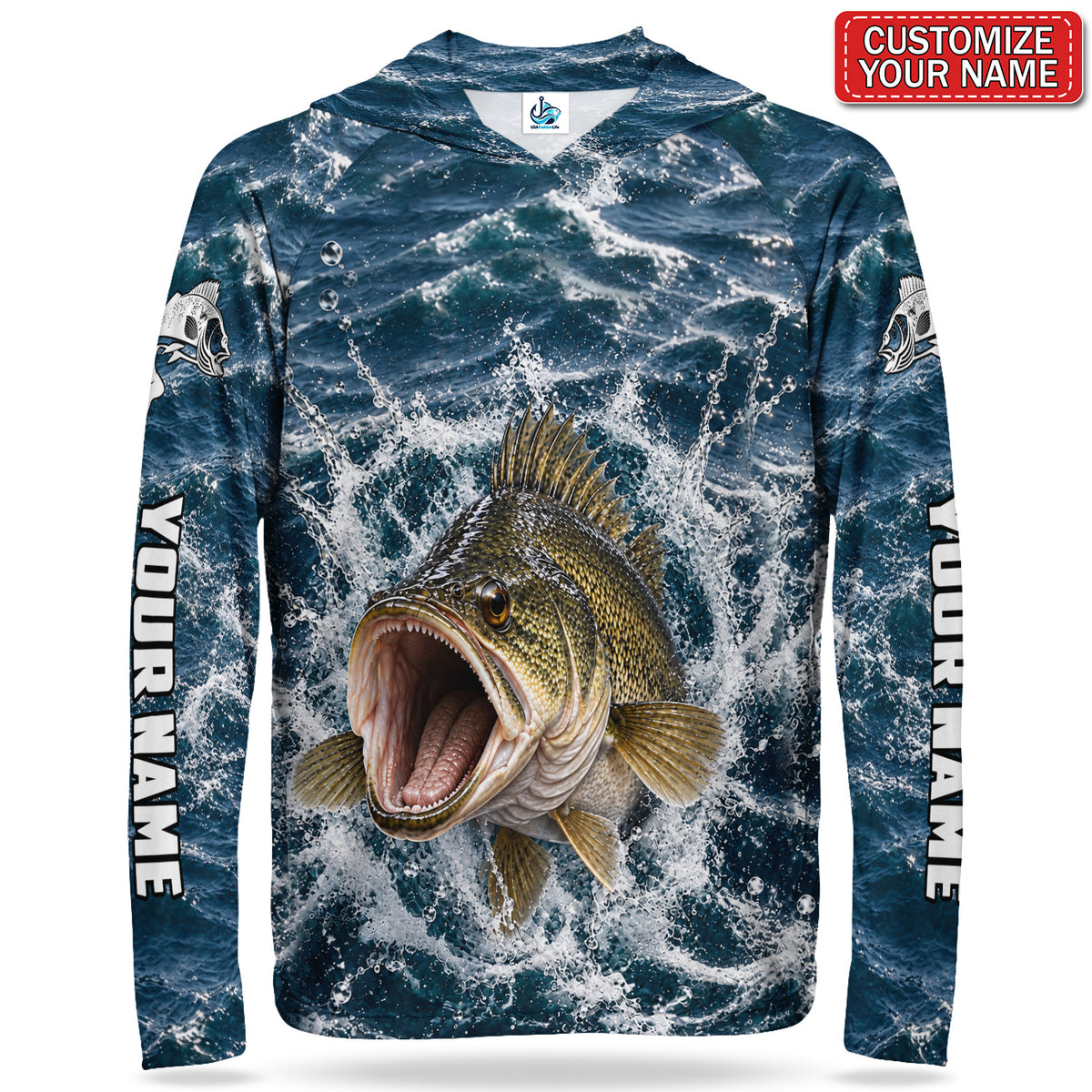 Golden Fish Water Splash Personalized UPF Sun Protection Fishing Hoodie