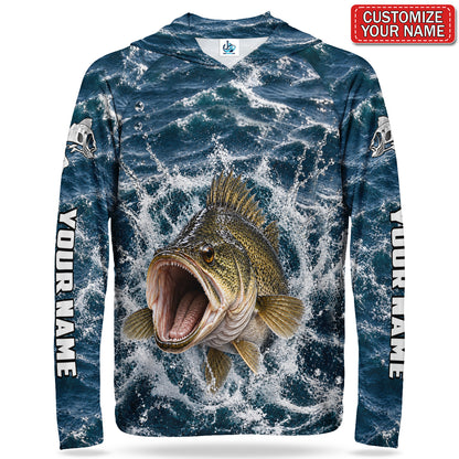 Golden Fish Water Splash Personalized UPF Sun Protection Fishing Hoodie
