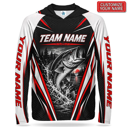 Bass and Red Sunset Personalized Team UPF Sun Protection Fishing Hoodie