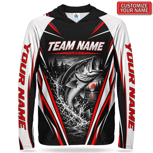 Bass and Red Sunset Personalized Team UPF Sun Protection Fishing Hoodie