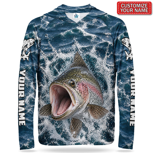 Rainbow Trout Splash Personalized UPF Sun Protection Fishing Hoodie