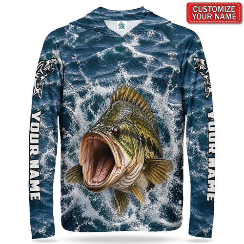Largemouth Bass Splash Personalized UPF Sun Protection Fishing Hoodie