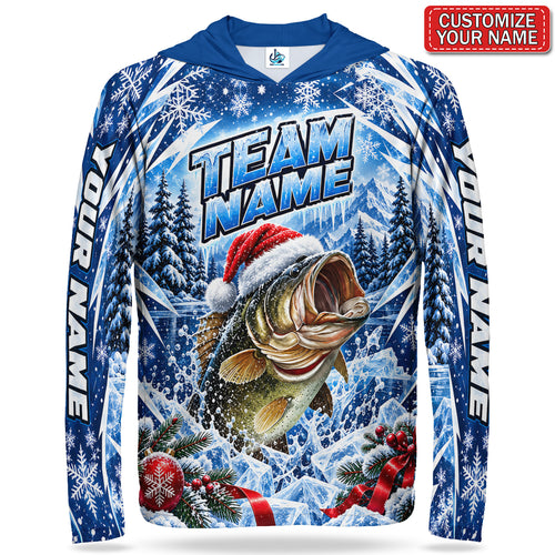 Santa Hat Bass Personalized UPF Sun Protection Fishing Hoodie