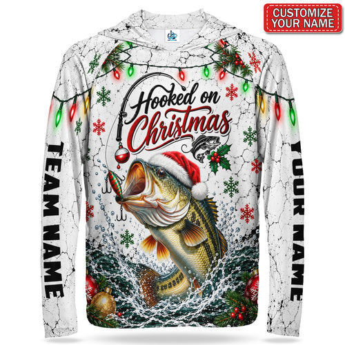 Hooked On Christmas Santa Bass Personalized UPF Sun Protection Fishing Hoodie