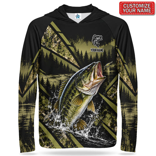 Bass and Forest Lake Personalized UPF Sun Protection Fishing Hoodie