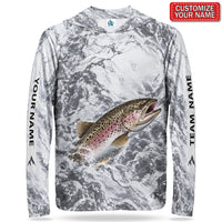 Rainbow Trout and Gray Water Splash Personalized UPF Sun Protection Fishing Hoodie