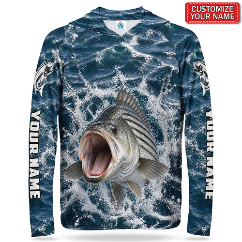Striped Bass Water Splash Personalized UPF Sun Protection Fishing Hoodie