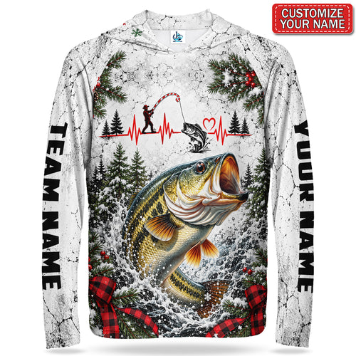 Christmas Bass and Heartbeat Personalized UPF Sun Protection Fishing Hoodie