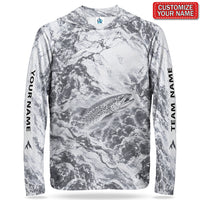 Monochrome Trout and Water Splash Personalized UPF Sun Protection Fishing Hoodie